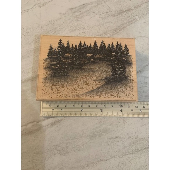 Stampscapes Meadow Lg 057G Rocks Trees Forest Scene Wood Mounted Rubber Stamp - Picture 2 of 4